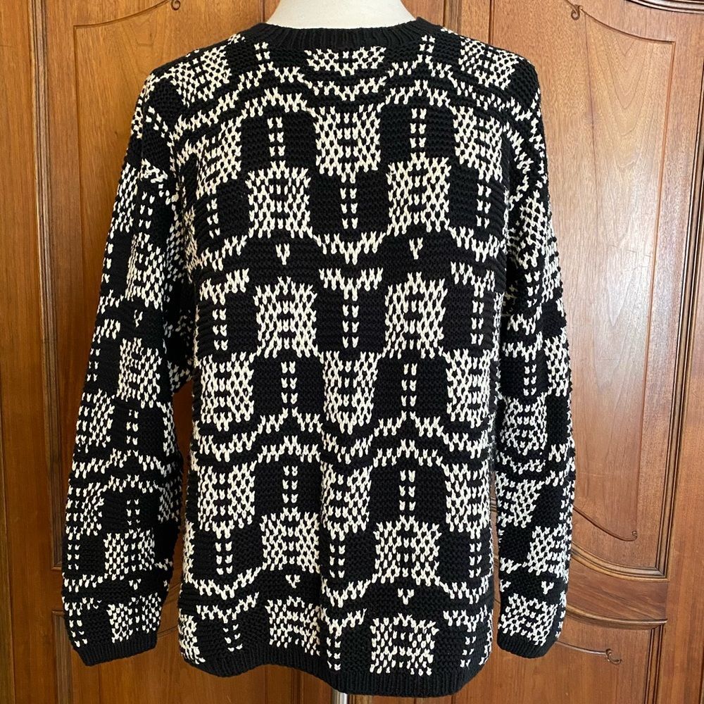 Vintage KRIZIA 80’s Sweater Chunky Knit Heavy Cotton Black & White Size Large